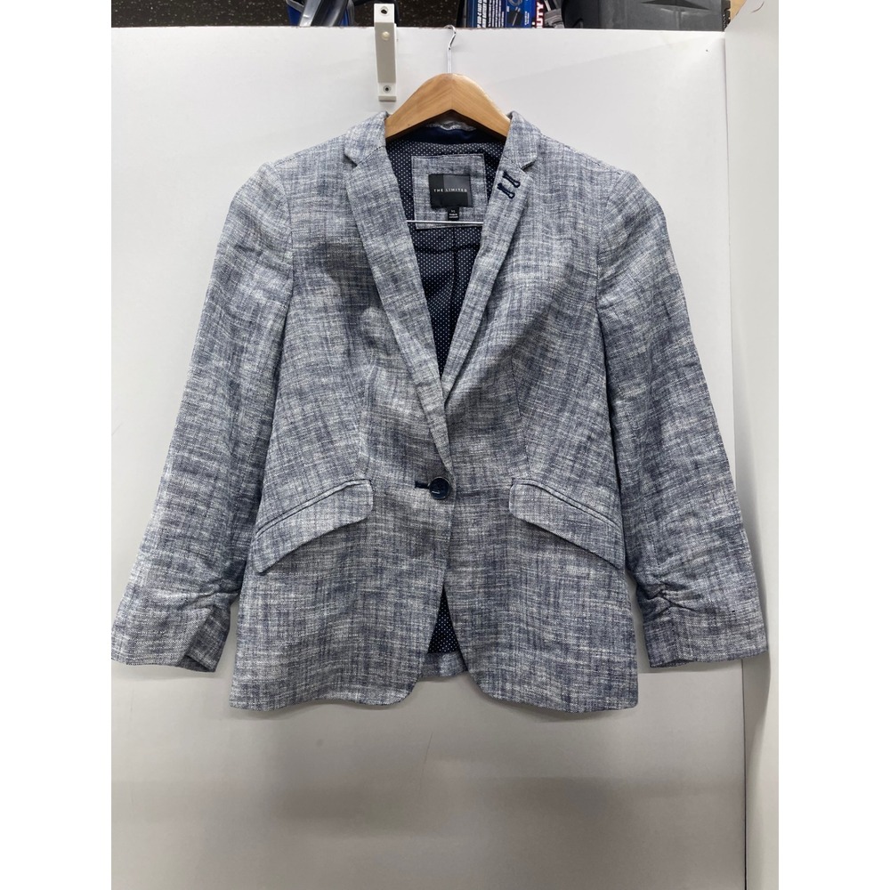 The Limited Womens Blue Linen Blend Polka Dot Lined Blazer Jacket XS